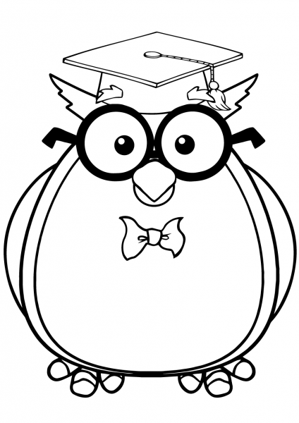 Wise Owl with Glasses and Graduate Cap coloring page image