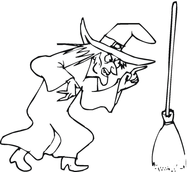 Witch and Her Broom  coloring page image