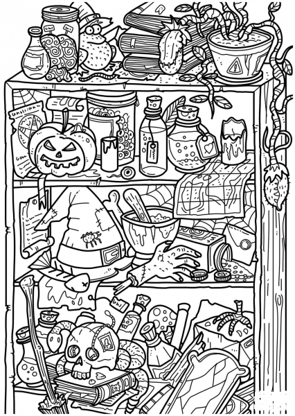 Witch Cupboard Doodle coloring page image