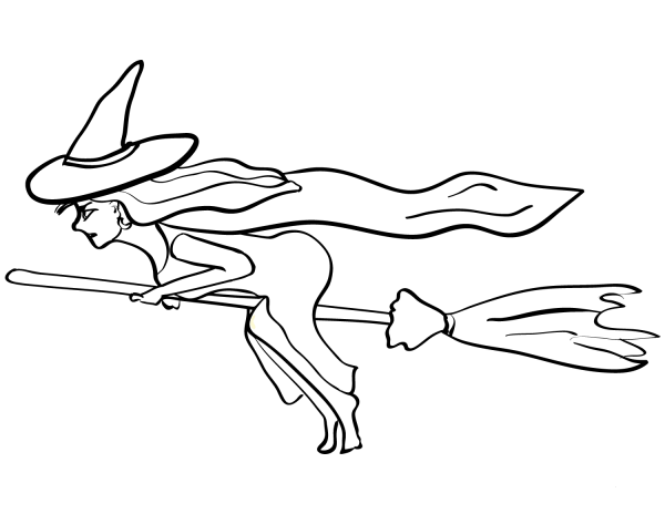 Witch on a Broom coloring page image