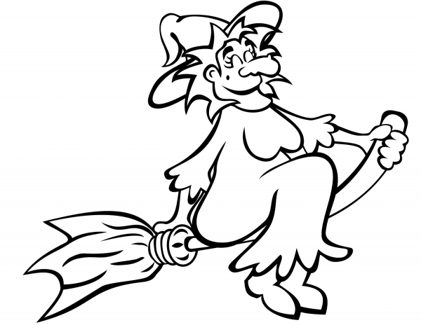 Witch on Broom coloring page image