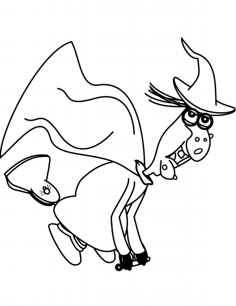 Witch on Broom coloring page image