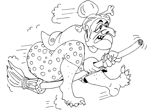 Witch on Broom coloring page image