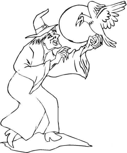 Witches And Their Friend  coloring page image
