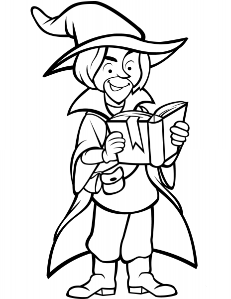 Wizard with Book coloring page image