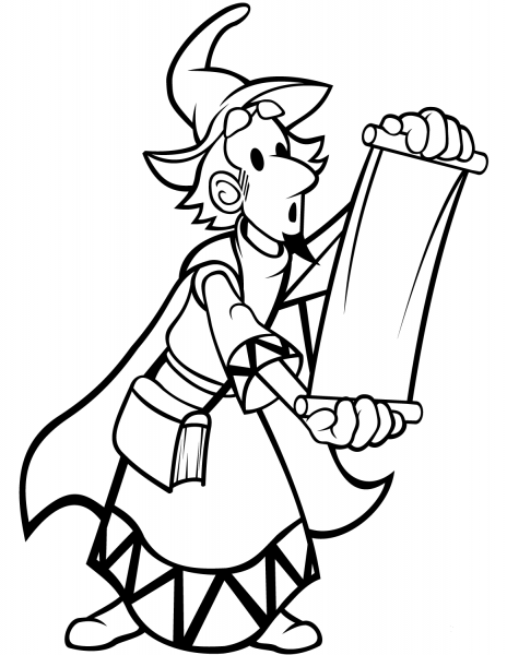 Wizard with Scroll coloring page image