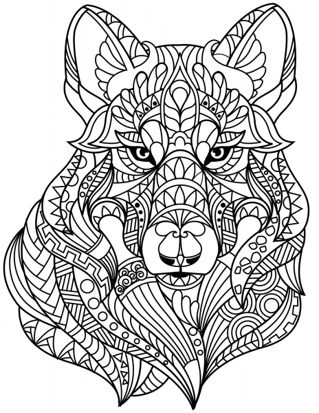 Wolf Head Zentangle coloring page image