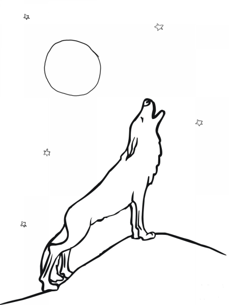 Wolf Howling at Moon coloring page image