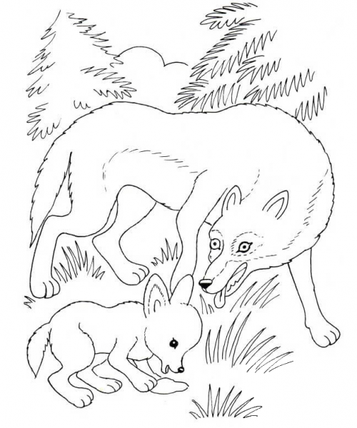 Wolf Mother and Wolf Cub coloring page image