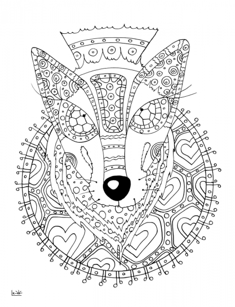Wolf with Tribal Pattern coloring page image