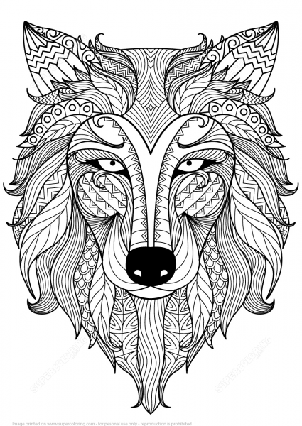 Wolf Zentangle coloring page image