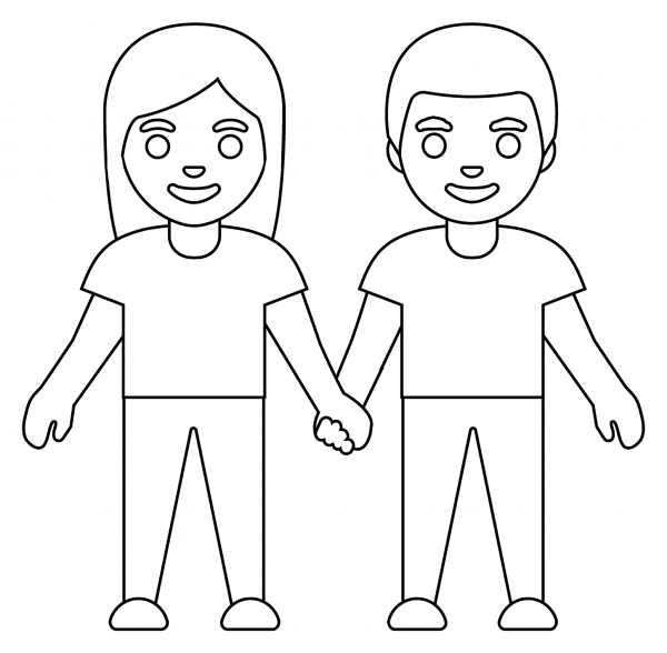 Woman and Man Holding Hands Emoji coloring page image