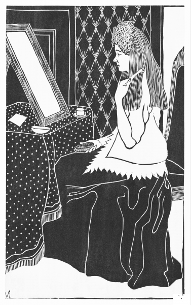 Woman at Dressing Table coloring page image