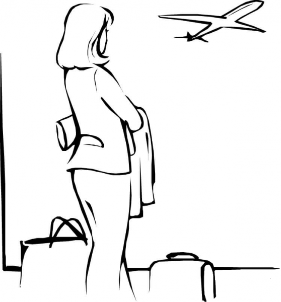Woman at the Airport  coloring page image