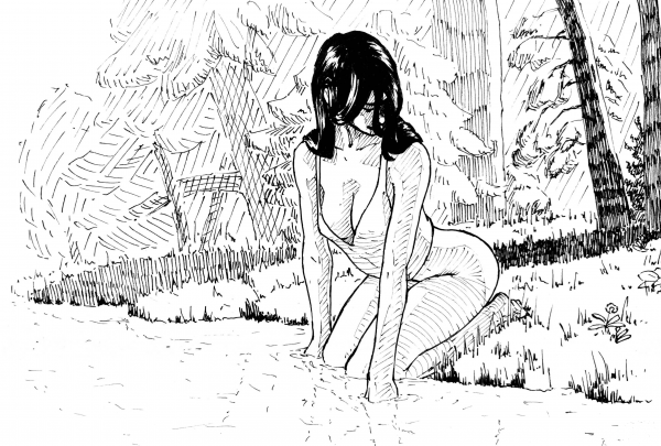 Woman by the Lake coloring page image