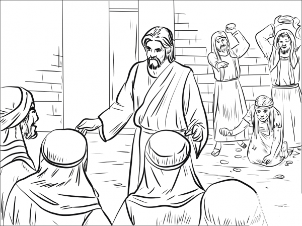 Woman Caught in Adultery (John 8:1-11) coloring page image