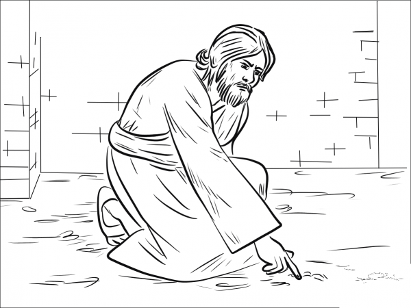 Woman Caught in Adultery (John 8:1-11) coloring page image