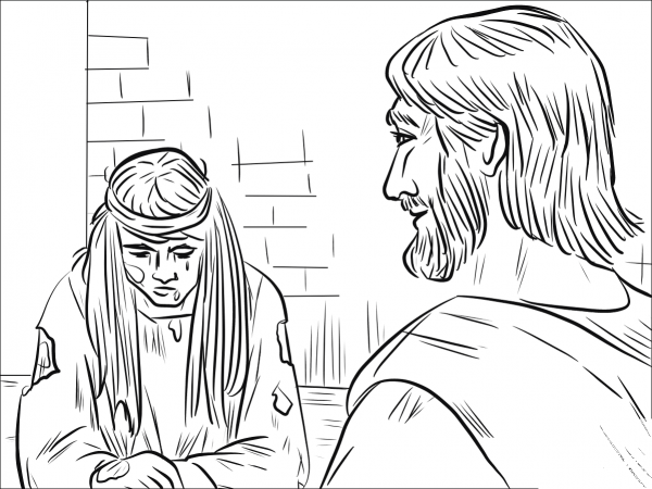 Woman Caught in Adultery (John 8:1-11) coloring page image