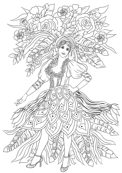 Woman Dancer at the Tenerife Carnival coloring page image