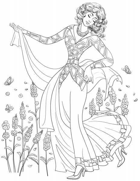 Woman from 80’s coloring page image