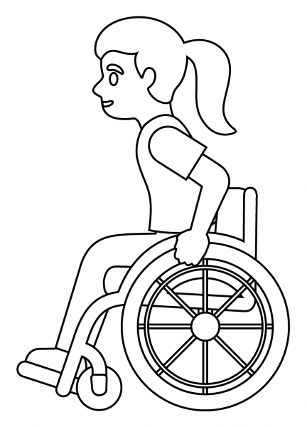 Woman in Manual Wheelchair Emoji coloring page image