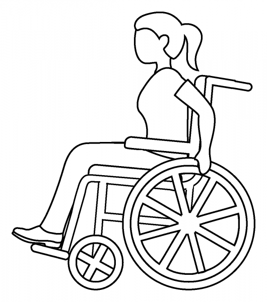 Woman in Manual Wheelchair Emoji coloring page image