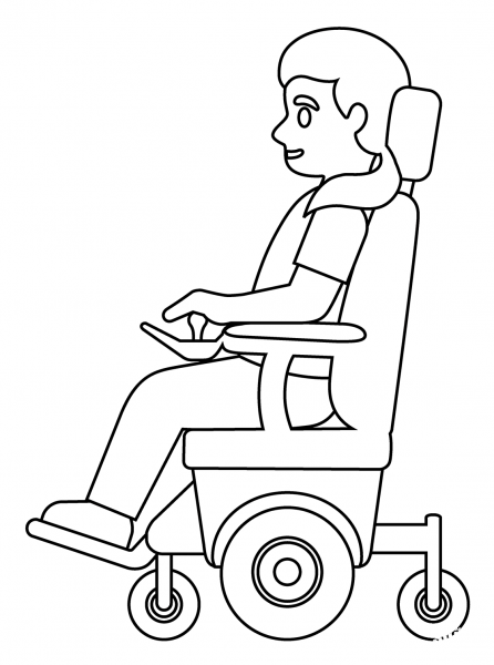 Woman in Motorized Wheelchair Emoji coloring page image