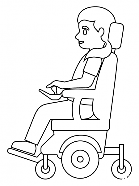 Woman in Motorized Wheelchair Emoji coloring page image