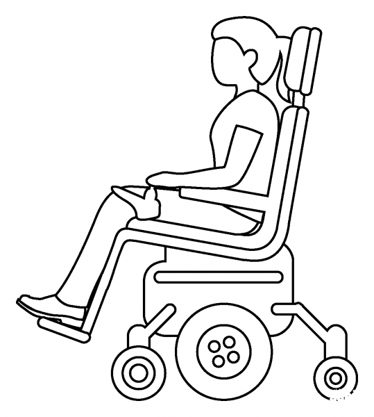 Woman in Motorized Wheelchair Emoji coloring page image