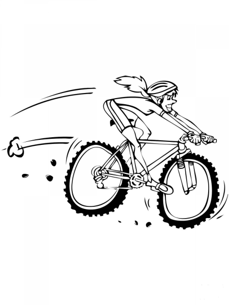 Woman on Mountain Bike coloring page image