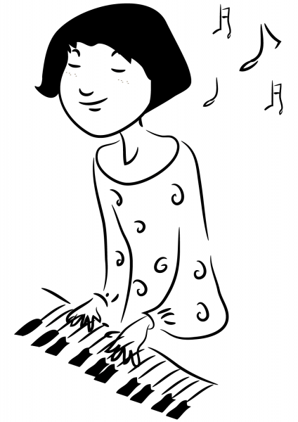 Woman Playing Keyboard coloring page image