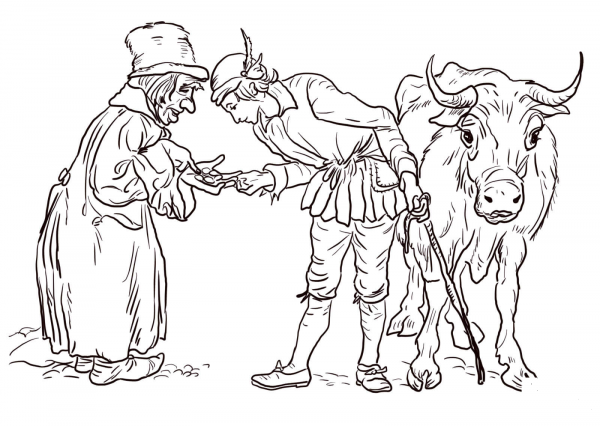 Woman Selling Jack Magic Beans coloring page image