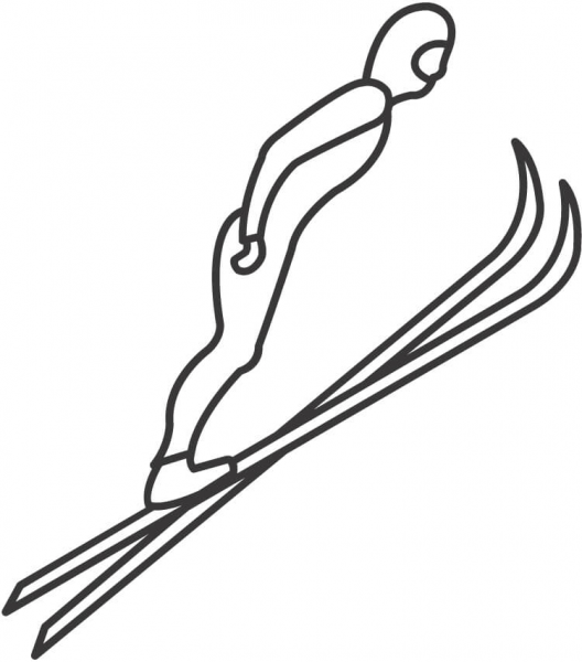 Woman skier Is jumping coloring page image