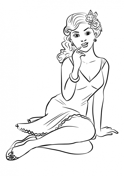 Woman Wearing Cocktail Dress coloring page image