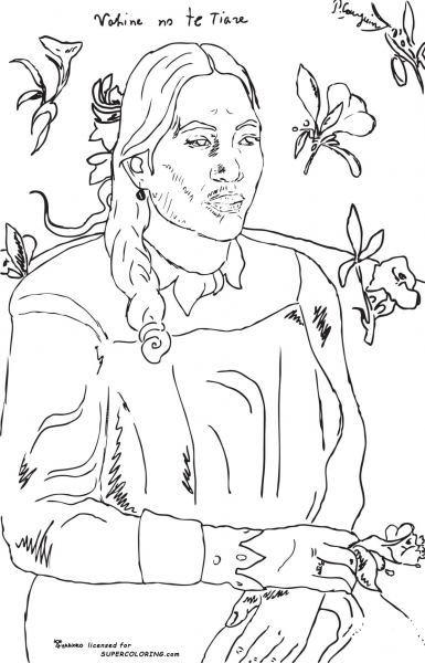 Woman With A Flower By Paul Gauguin  coloring page image
