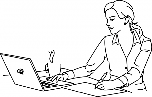 Woman with Laptop coloring page image