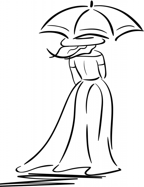 Woman with Sun Umbrella coloring page image