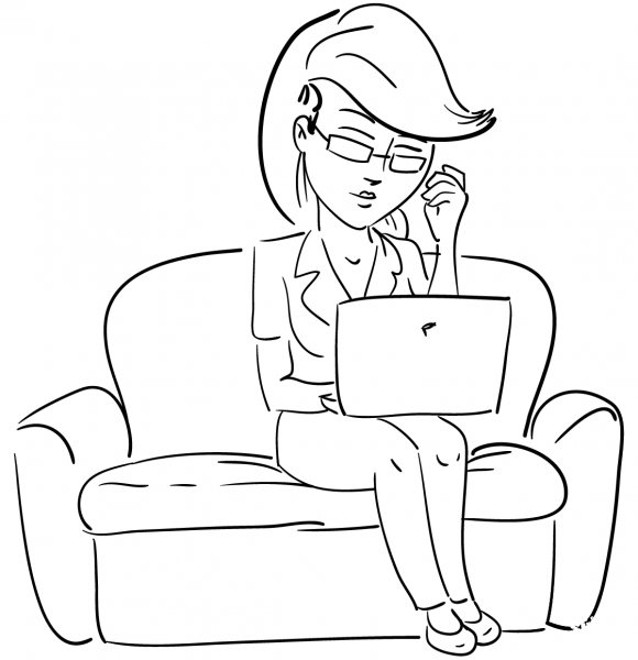 Woman Working on Laptop coloring page image