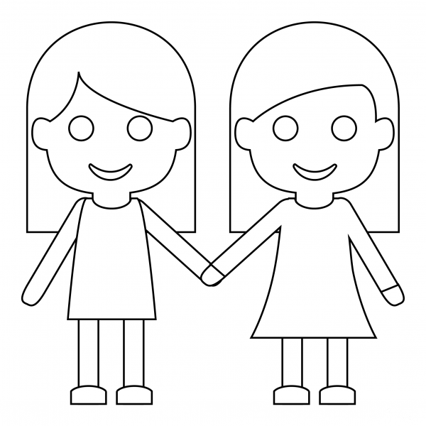 Women Holding Hands coloring page image
