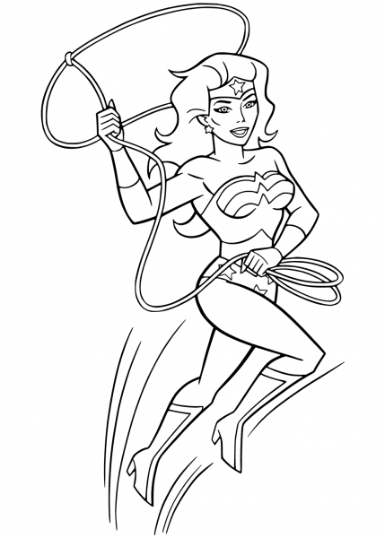 Wonder Woman with Lasso of Truth coloring page image
