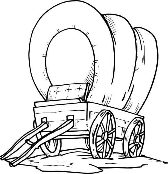 Wood Covered Wagon coloring page image