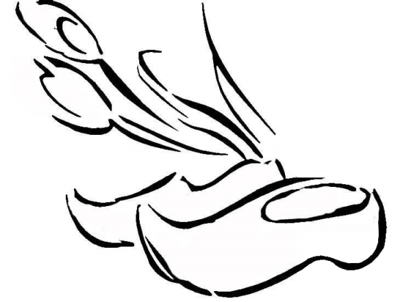 Wooden Shoes and Tulips  coloring page image