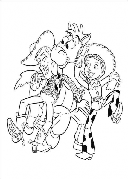 Woody, Jessie and Bullseye  coloring page image