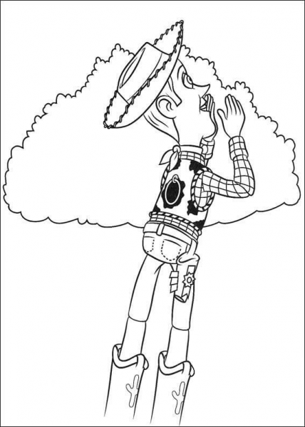 Woody Sheriff and a cloud coloring page image