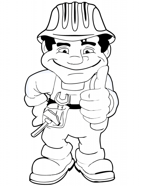 Worker in Hard Hat coloring page image