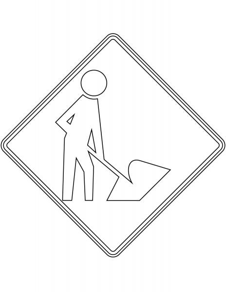 “Workers in Road Ahead” Sign in the USA coloring page image