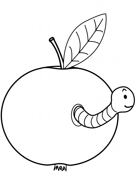 Worm is Coming out of Apple coloring page image