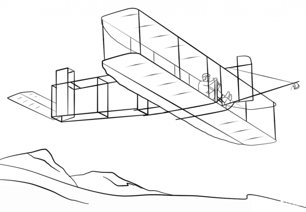 Wright Brothers Airplane coloring page image