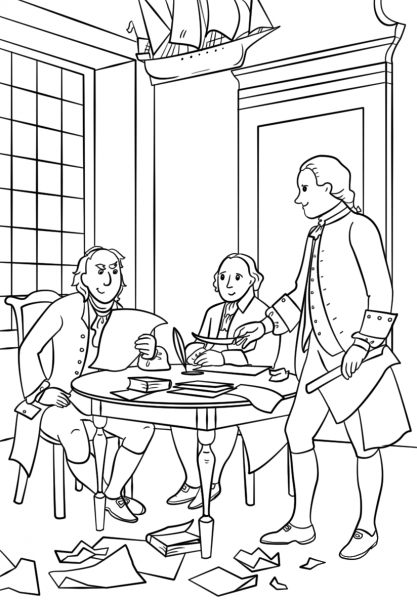 Writing the Declaration of Independence coloring page image