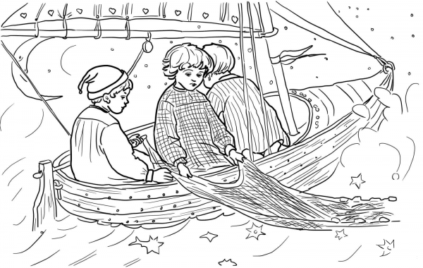 Wynken Blynken and Nod coloring page image